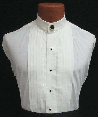 Ivory Banded Nehru Mandarin Collar Pleated Front Tuxedo Shirt With Button Cover